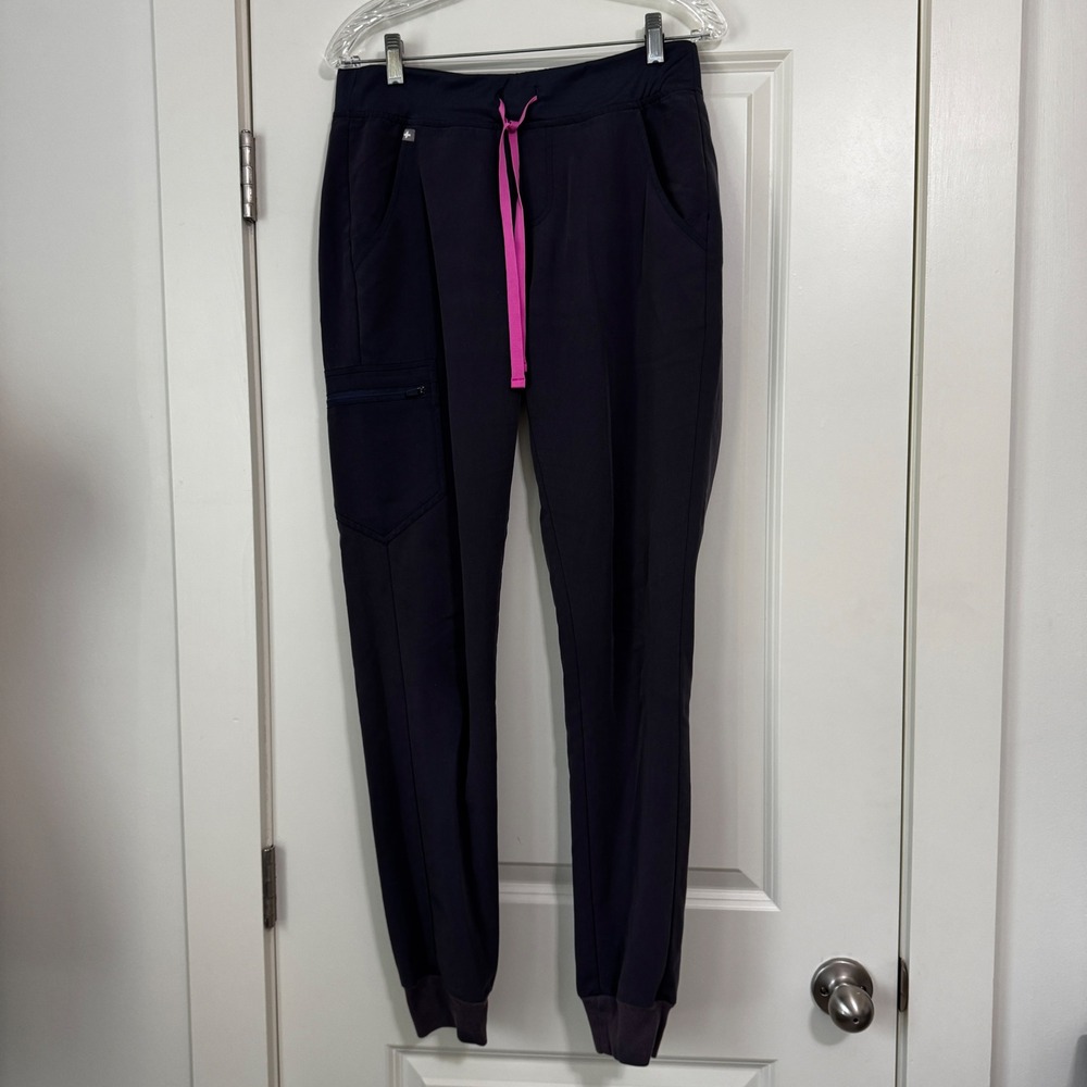 Figs Small Gray Zamora Jogger Scrub Pants Scrubs Pink Tie Medical